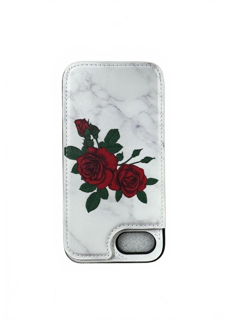 LETO Wallet Phone Case with Red Rose Design and Card Slots